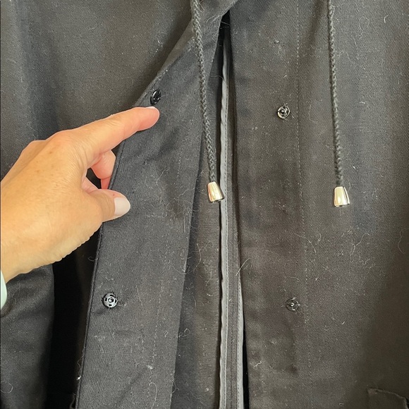 MarlaWynne Black Oversized Cotton Jacket High Collar Pockets Drawstring, Size XS - Picture 5 of 12